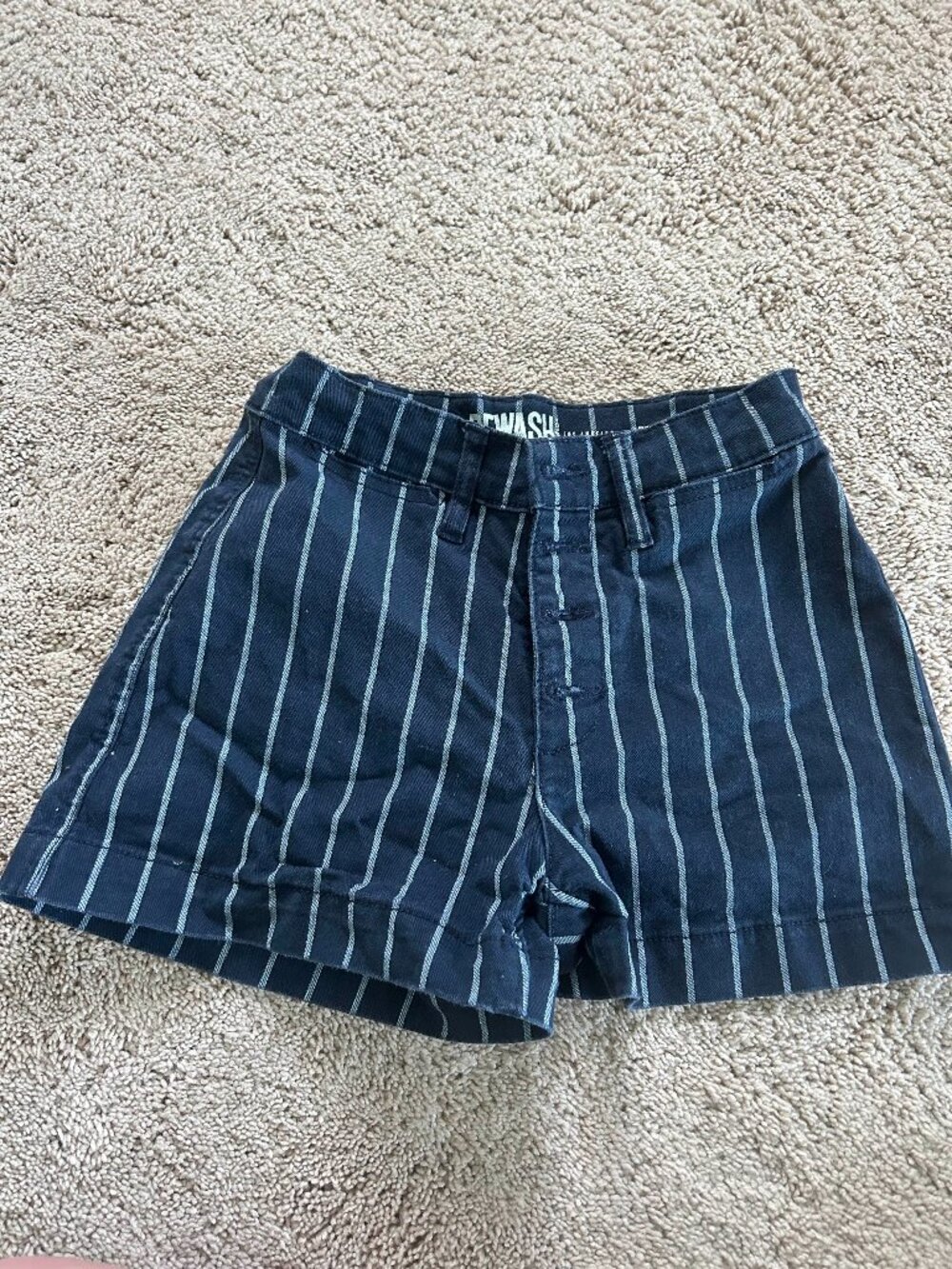 Rewash Navy Blue Striped High Rise Shorts